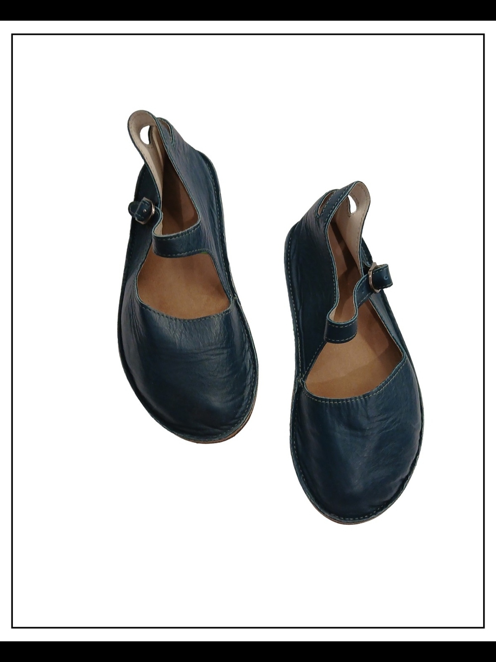 Women’s Navy Mary Jane Leather Flats with Buckle Strap